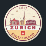 Zurich Zwitserland City Skyline Emblem Magneet<br><div class="desc">Zürich minimalistisch,  kleurrijk kunstontwerp met monumenten en landmerken van de stad in Zwitserland.</div>