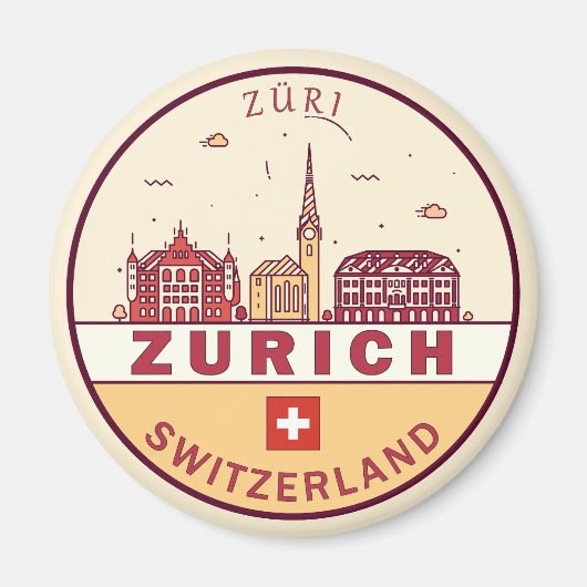Zurich Zwitserland City Skyline Emblem Magneet (Voorkant)