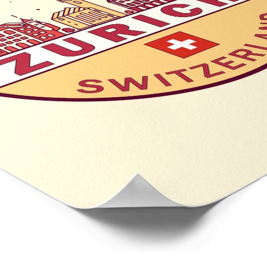 Zurich Zwitserland City Skyline Emblem Poster (Hoek)