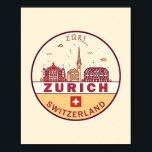 Zurich Zwitserland City Skyline Emblem Poster<br><div class="desc">Zürich minimalistisch, kleurrijk kunstontwerp met monumenten en landmerken van de stad in Zwitserland.</div>