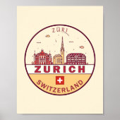 Zurich Zwitserland City Skyline Emblem Poster (Voorkant)