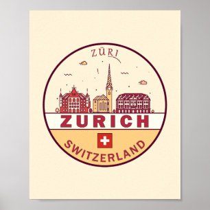 Zurich Zwitserland City Skyline Emblem Poster