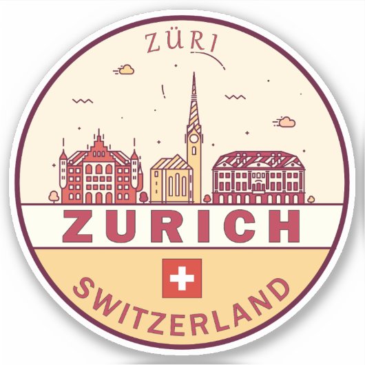 Zurich Zwitserland City Skyline Emblem Sticker (Voorkant)