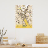 Zürich - Zwitserland Gele City Map Poster (Keuken)