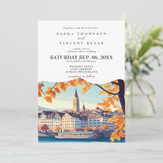 Zürich Zwitserland Huwelijksuitnodiging Retro Kaart (Staand voorkant)