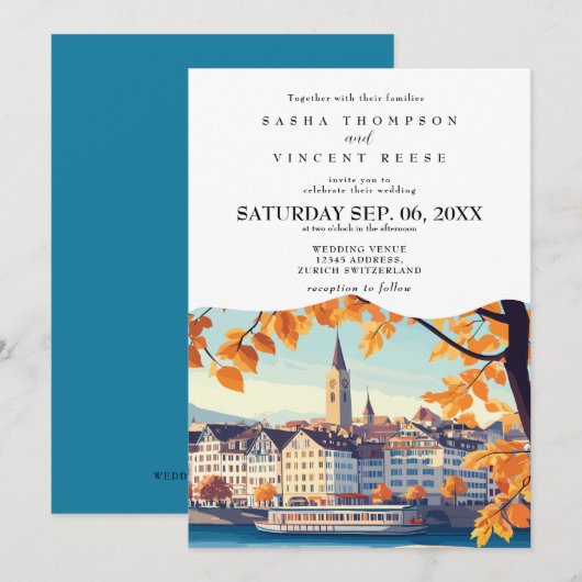 Zürich Zwitserland Huwelijksuitnodiging Retro Kaart (Voorkant / Achterkant)