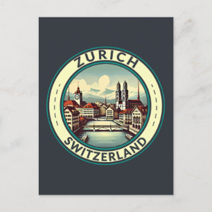 Zürich Zwitserland Illustratie Travel Art Badge Briefkaart