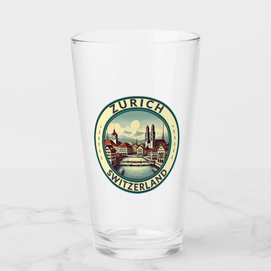 Zürich Zwitserland Illustratie Travel Art Badge Glas (Voorkant)