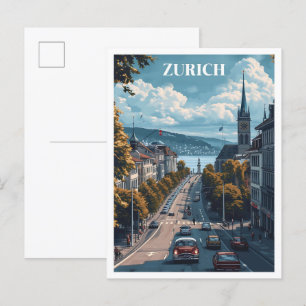 Zürich Zwitserland  Kunst Reizen Illustratie Briefkaart