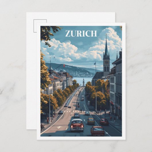 Zürich Zwitserland  Kunst Reizen Illustratie Briefkaart (Voorkant / Achterkant)