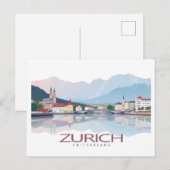 Zürich Zwitserland Lake Zürich Pastelreis Briefkaart (Voorkant / Achterkant)