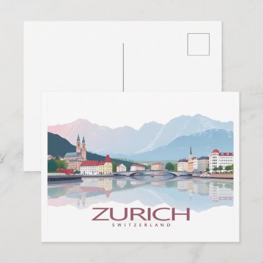Zürich Zwitserland Lake Zürich Pastelreis Briefkaart (Voorkant / Achterkant)