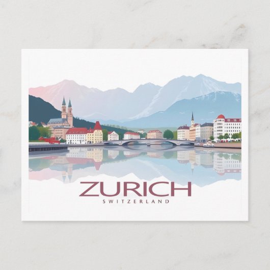 Zürich Zwitserland Lake Zürich Pastelreis Briefkaart (Voorkant)