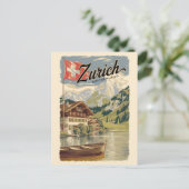 Zürich Zwitserland Painterly Travel Art Vintage Briefkaart (Staand voorkant)