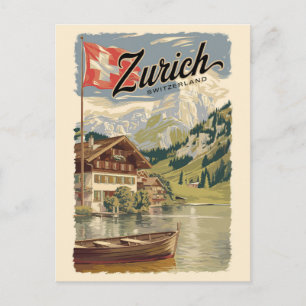 Zürich Zwitserland Painterly Travel Art Vintage Briefkaart