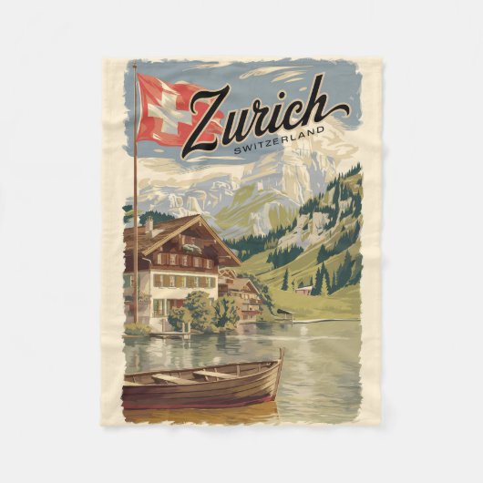 Zürich Zwitserland Painterly Travel Art Vintage Fleece Deken (Voorkant)