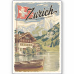 Zürich Zwitserland Painterly Travel Art Vintage Sticker<br><div class="desc">Zürich retro vector reisontwerp. De pittoreske steegjes van de centrale Altstadt (oude stad),  aan weerszijden van de rivier de Limmat,  weerspiegelen de pre-middeleeuwse geschiedenis.</div>