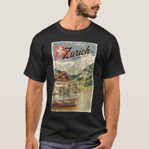 Zürich Zwitserland Painterly Travel Art Vintage T-shirt