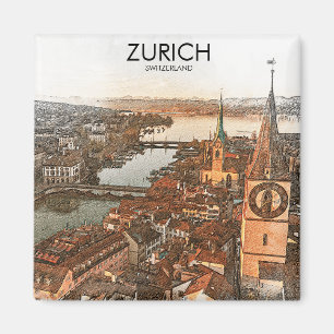 Zürich Zwitserland Panorama Uitzicht Magneet