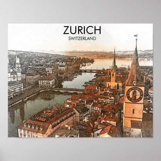 Zürich Zwitserland Panorama Uitzicht Poster (Voorkant)