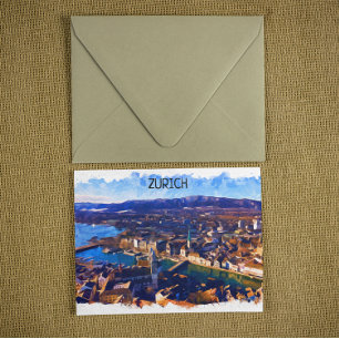Zürich Zwitserland Panorama Uitzicht Waterverf Briefkaart