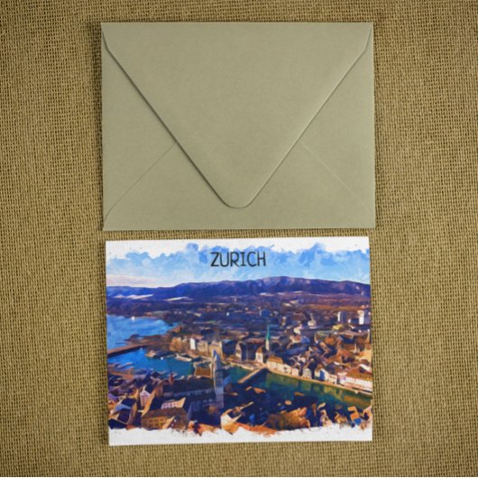 Zürich Zwitserland Panorama Uitzicht Waterverf Briefkaart