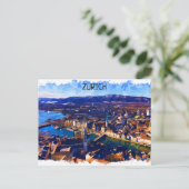 Zürich Zwitserland Panorama Uitzicht Waterverf Briefkaart (Staand voorkant)