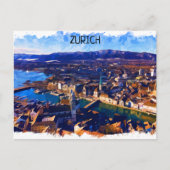 Zürich Zwitserland Panorama Uitzicht Waterverf Briefkaart (Voorkant)