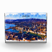 Zürich Zwitserland Panorama Uitzicht Waterverf Fotoblokken (Voorkant)