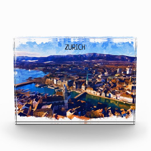 Zürich Zwitserland Panorama Uitzicht Waterverf Fotoblokken (Voorkant)