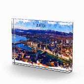 Zürich Zwitserland Panorama Uitzicht Waterverf Fotoblokken (Rechts)