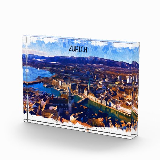 Zürich Zwitserland Panorama Uitzicht Waterverf Fotoblokken (Rechts)