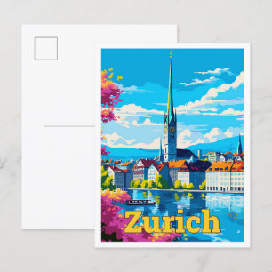 Zürich Zwitserland Reizen  Illustratie Briefkaart