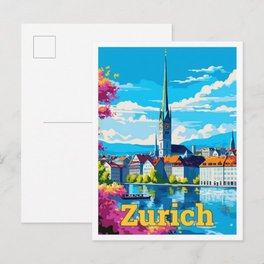 Zürich Zwitserland Reizen  Illustratie Briefkaart (Voorkant / Achterkant)