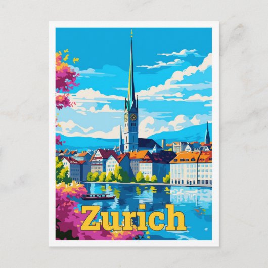 Zürich Zwitserland Reizen Illustratie Briefkaart (Voorkant)