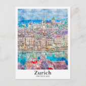 Zürich Zwitserland Reizen Waterverf Hand getekend Briefkaart (Voorkant)