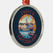 Zürich Zwitserland Retro Distressed Circle Metalen Ornament (Rechts)