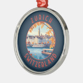 Zürich Zwitserland Retro Distressed Circle Metalen Ornament (Links)