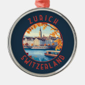 Zürich Zwitserland Retro Distressed Circle Metalen Ornament (Voorkant)