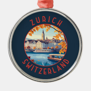 Zürich Zwitserland Retro Distressed Circle Metalen Ornament