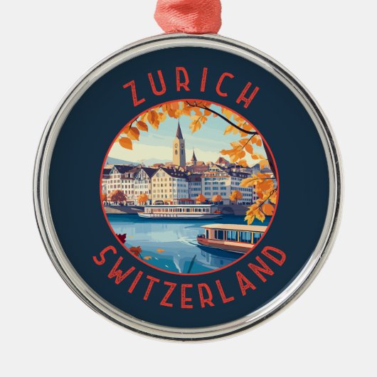 Zürich Zwitserland Retro Distressed Circle Metalen Ornament (Voorkant)