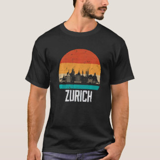 Zurich Zwitserland Retro Vintage Zonsondergang Sil T-shirt