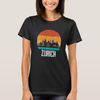Zurich Zwitserland Retro Vintage Zonsondergang Sil T-shirt