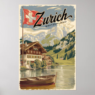 Zurich Zwitserland Schilderachtige Reis Kunst Vint Poster