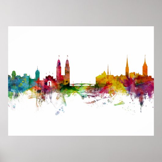 Zurich Zwitserland Skyline Poster (Voorkant)
