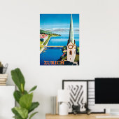 Zurich, Zwitserland stad, luchtzicht op uitkijktor Poster (Thuiskantoor)