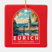 Zürich Zwitserland Travel Art Embleem Keramisch Ornament (Achterkant)