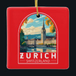 Zürich Zwitserland Travel Art Embleem Keramisch Ornament<br><div class="desc">Zürich retro vector reisontwerp. De pittoreske steegjes van de centrale Altstadt (oude stad),  aan weerszijden van de rivier de Limmat,  weerspiegelen de pre-middeleeuwse geschiedenis.</div>