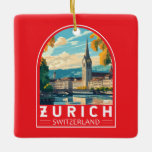 Zürich Zwitserland Travel Art Embleem Keramisch Ornament<br><div class="desc">Zürich retro vector reisontwerp. De pittoreske steegjes van de centrale Altstadt (oude stad),  aan weerszijden van de rivier de Limmat,  weerspiegelen de pre-middeleeuwse geschiedenis.</div>