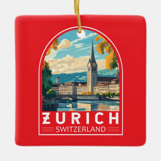 Zürich Zwitserland Travel Art Embleem Keramisch Ornament (Voorkant)